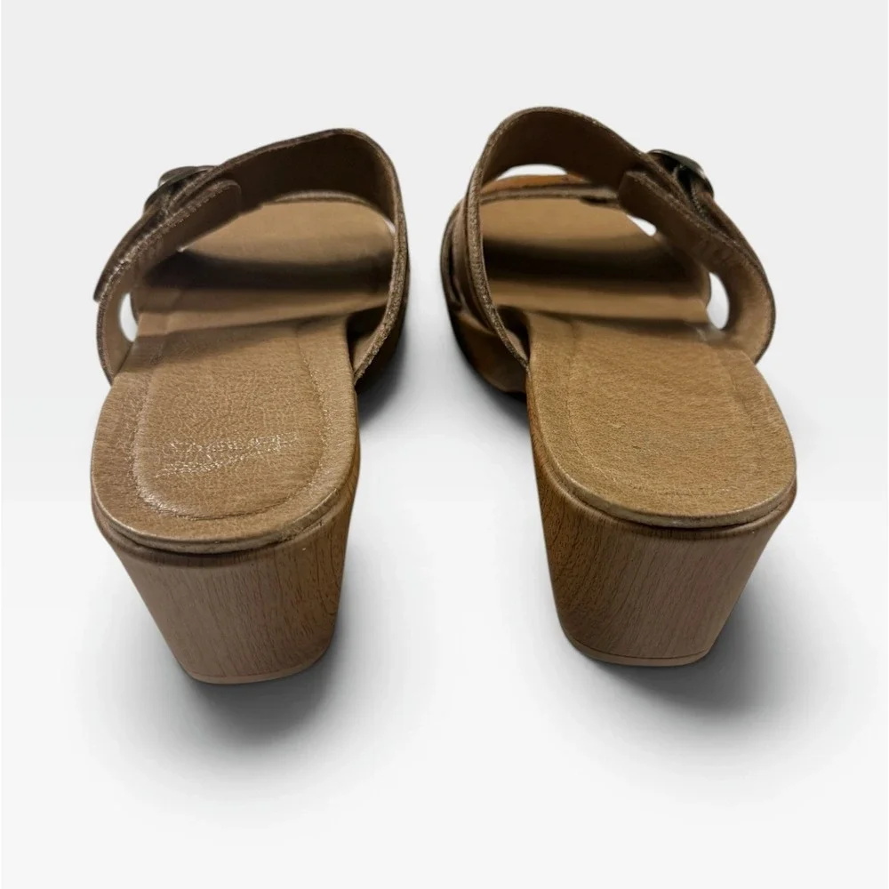 Dansko Jessie Lizard Sandal Womens 41 EU 10.5-11 M US Tan Wedge Buckle Slides
